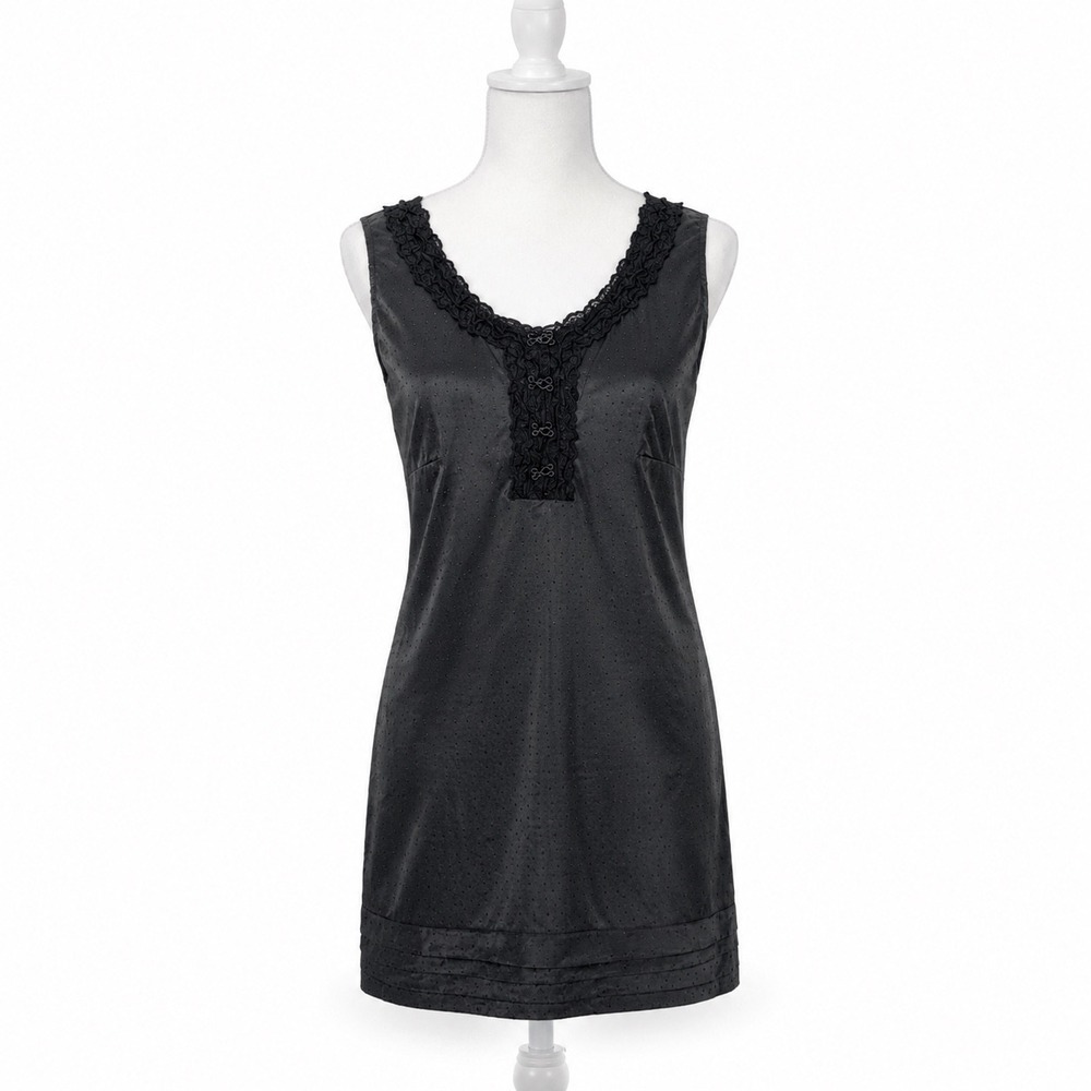 Como‎ No Black Swiss Dot Lace Trim Whimsigoth Mini Dress Small Romantic